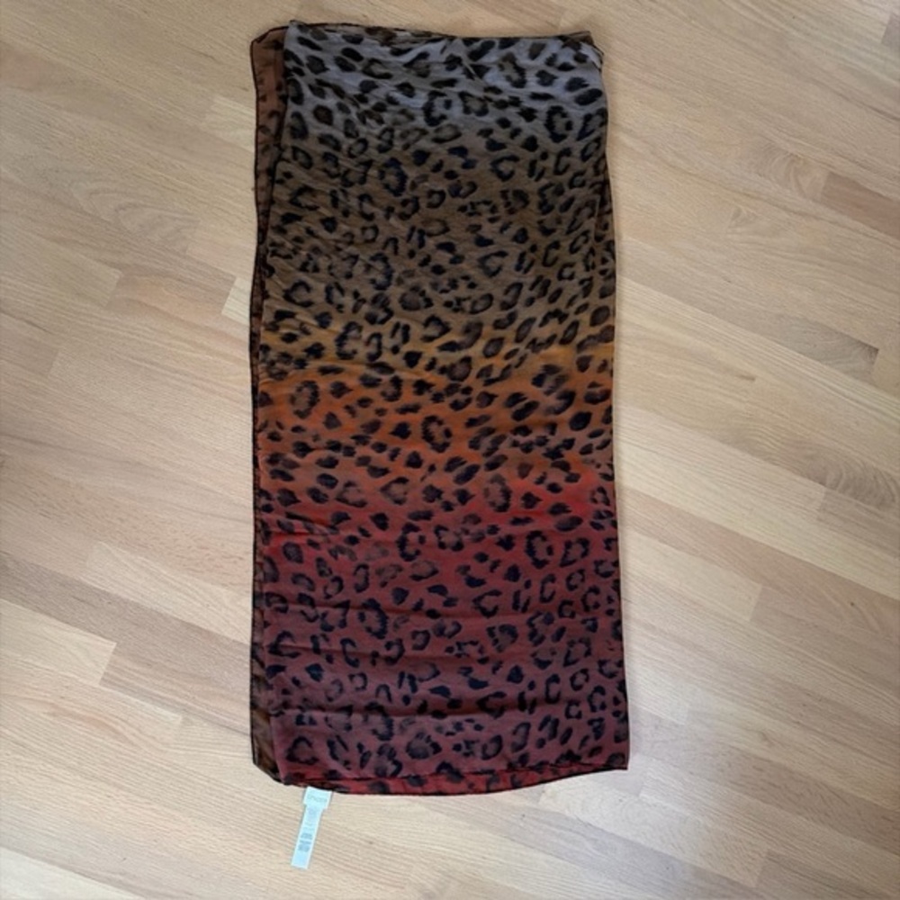 Chicos Leopard Print Scarf Ombré Oversized  Sheer Lightweight Brown Rust